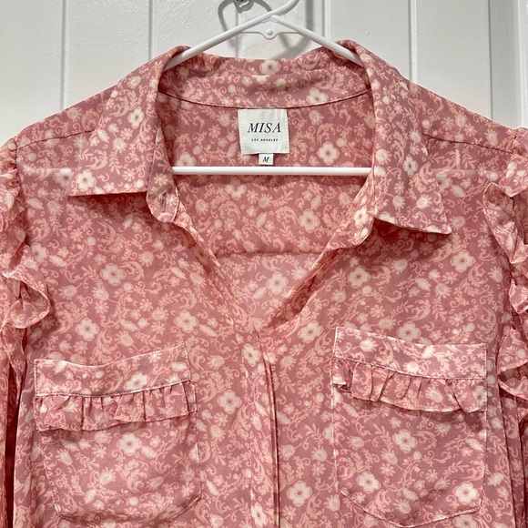 Misa Los Angeles Aeryn Floral Chiffon Button Front Ruffle Top - Picture 4 of 10